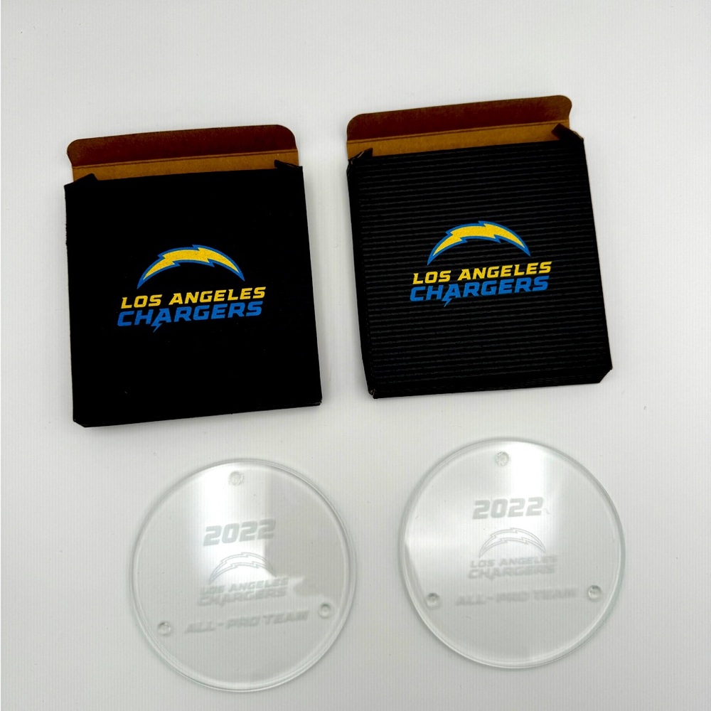 LA Chargers Coasters, Set of 2, Glass 3” Diameter